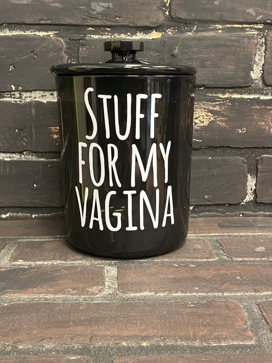 Stuff For My Vagina or Shark Week, 30oz Black Shatter Proof Acrylic Jar for Bathroom Three Black Cats