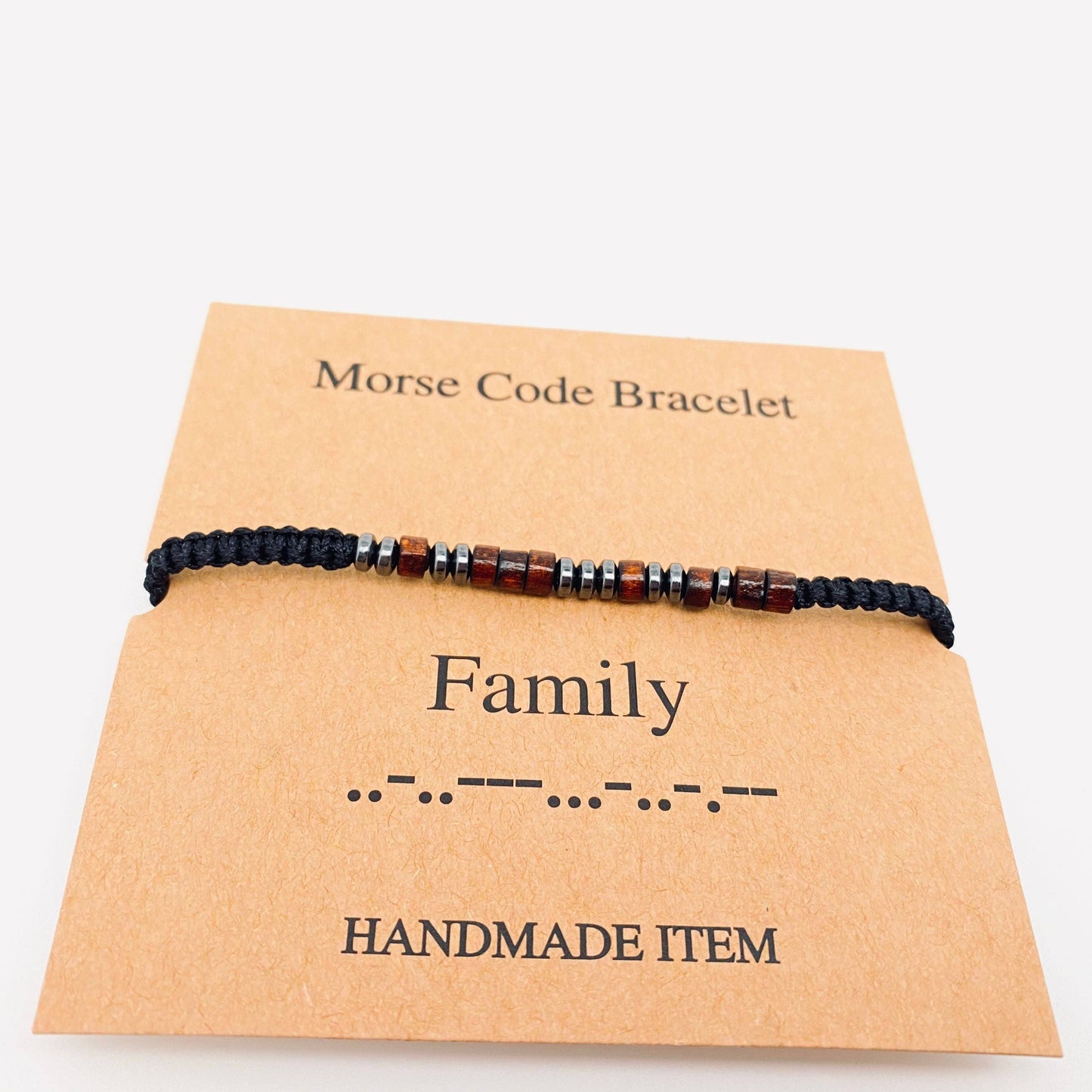 Multi-style Hand-woven Wood Bead Morse Code Bracelet: Be Brave