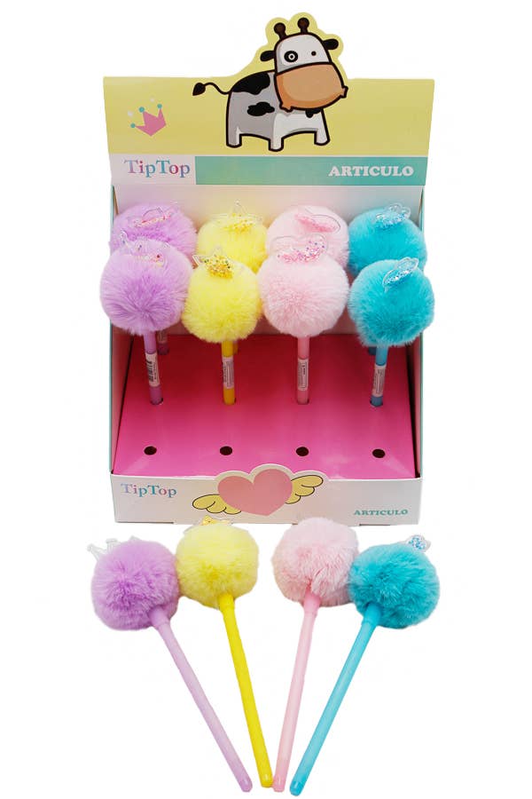 Glitter Sealed Charm Pom Pom 12 Bundle Set Ball Point Pen Cap Zone