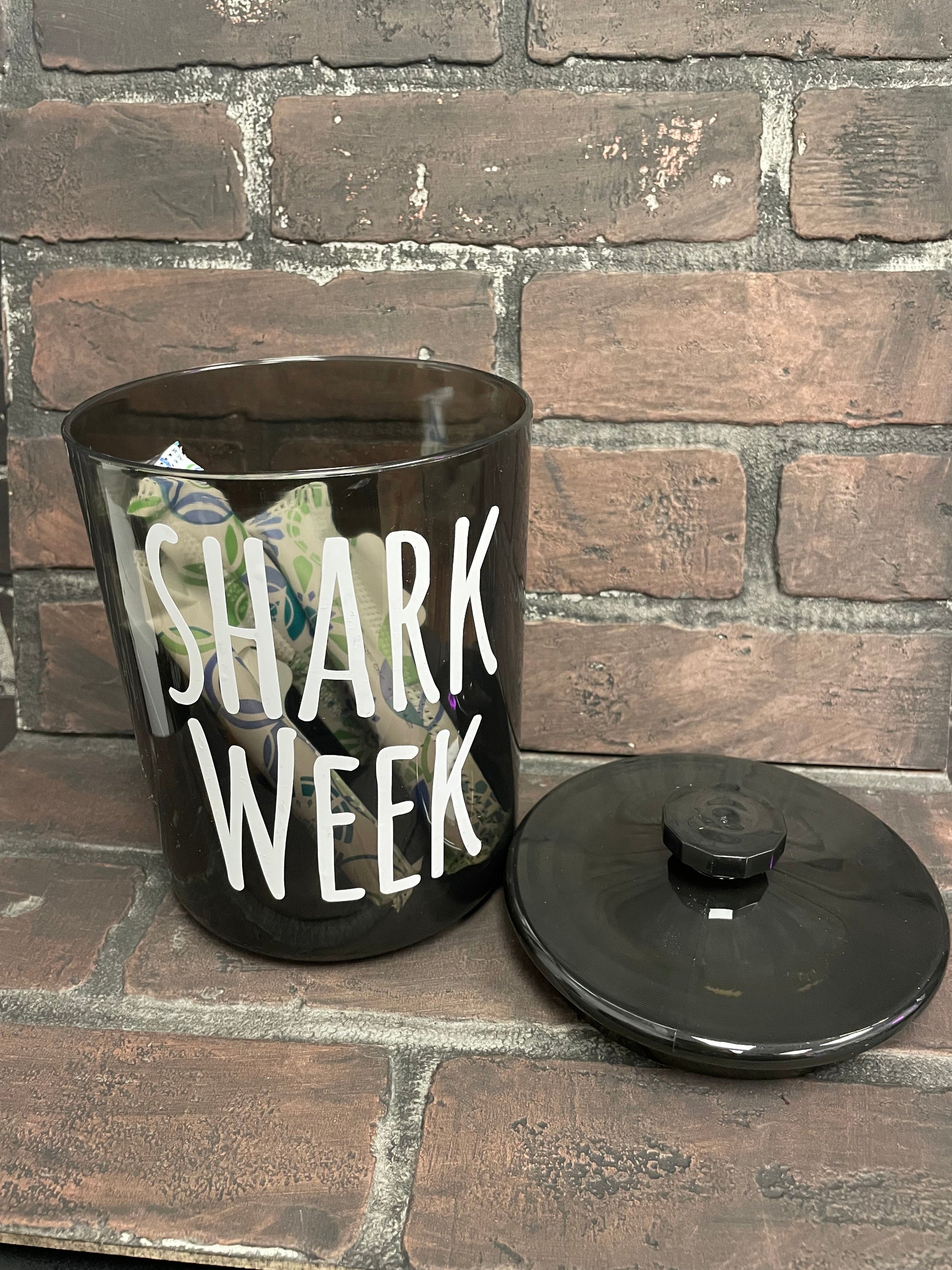 Stuff For My Vagina or Shark Week, 30oz Black Shatter Proof Acrylic Jar for Bathroom Three Black Cats