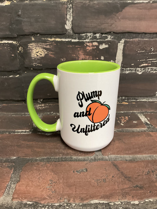 Plump and unfiltered , Double sided Green inner & Handle 15oz dishwasher safe Coffee Mug Three Black Cats