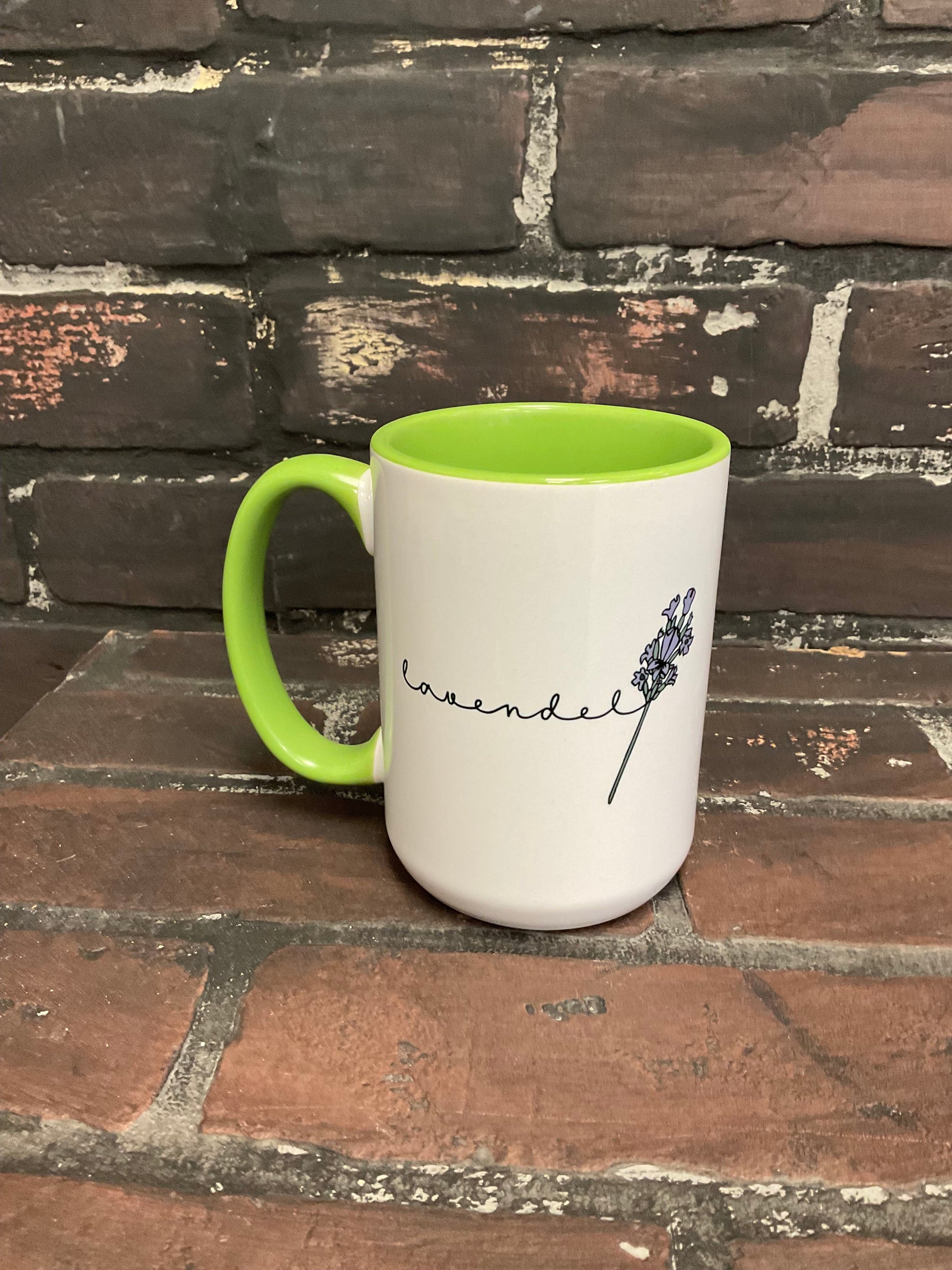 Lavender , Double sided Green inner & Handle 15oz dishwasher safe Coffee Mug Three Black Cats