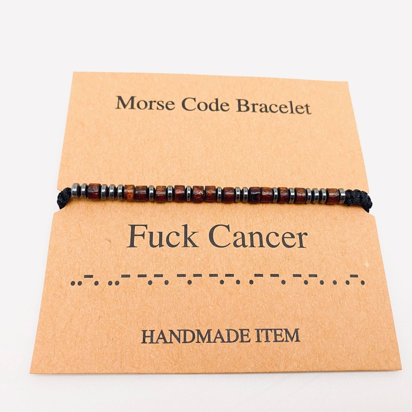 Multi-style Hand-woven Wood Bead Morse Code Bracelet: Be Brave