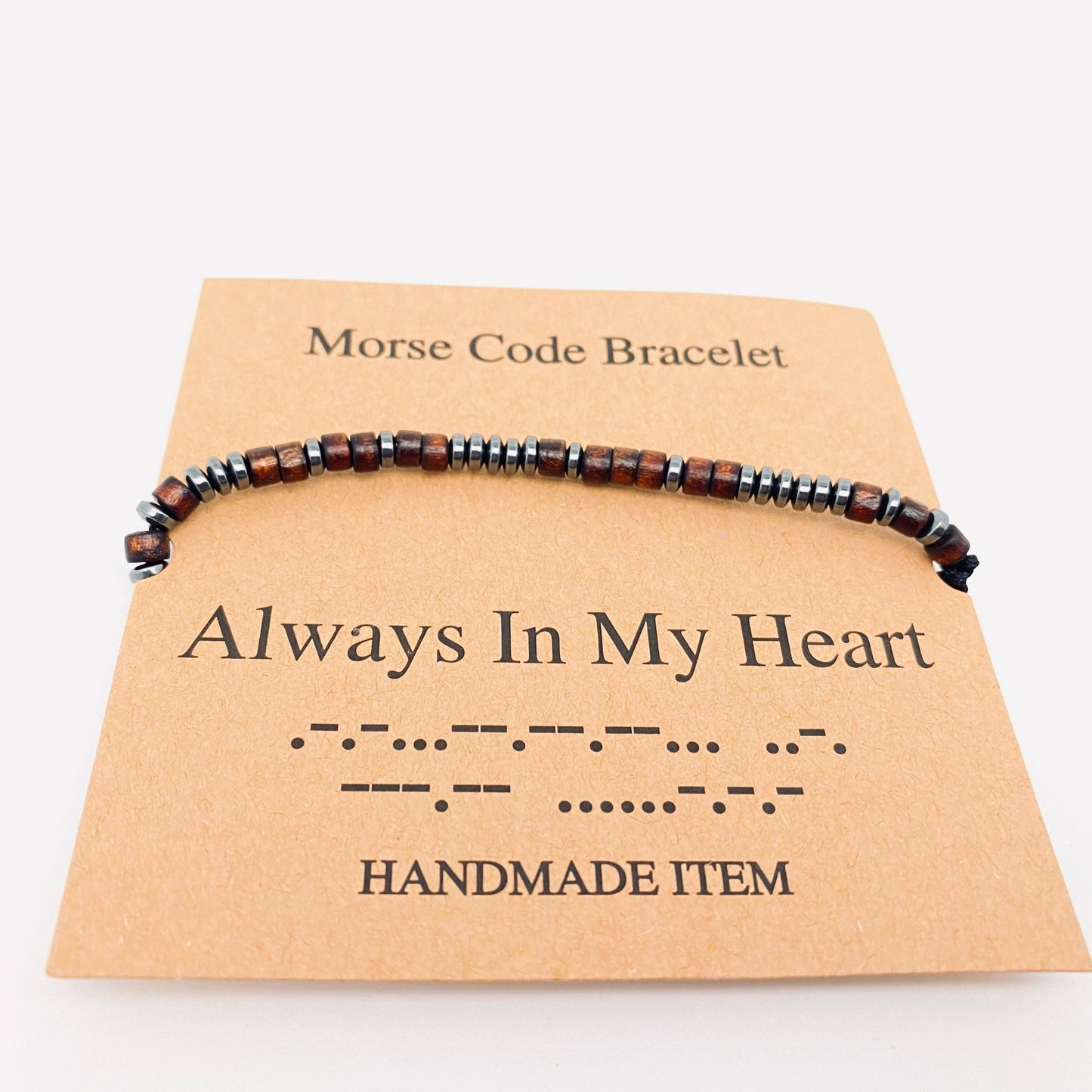 Multi-style Hand-woven Wood Bead Morse Code Bracelet: Be Brave