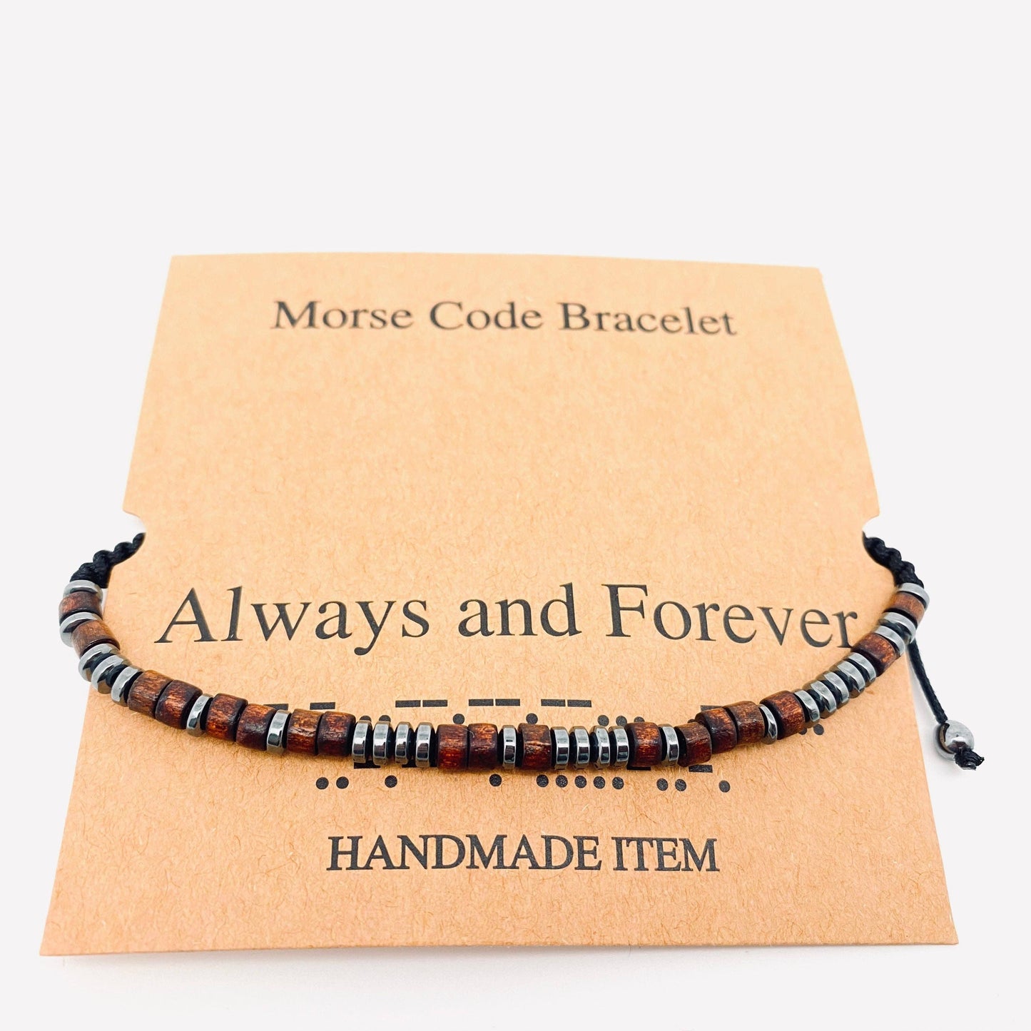 Multi-style Hand-woven Wood Bead Morse Code Bracelet: Be Brave