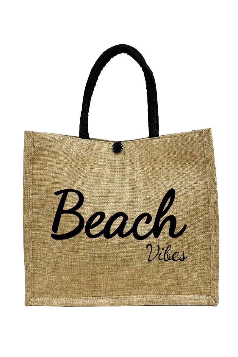 Beach Vibe Burlap Box Tote Beach Bag Cap Zone