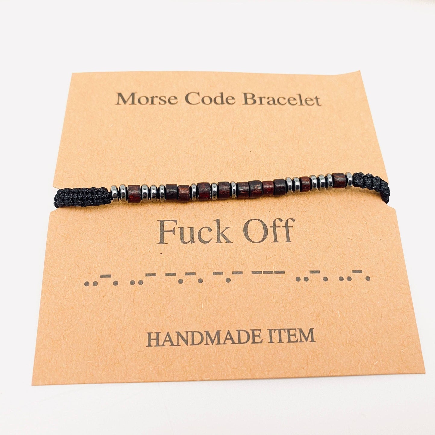 Multi-style Hand-woven Wood Bead Morse Code Bracelet: Be Brave