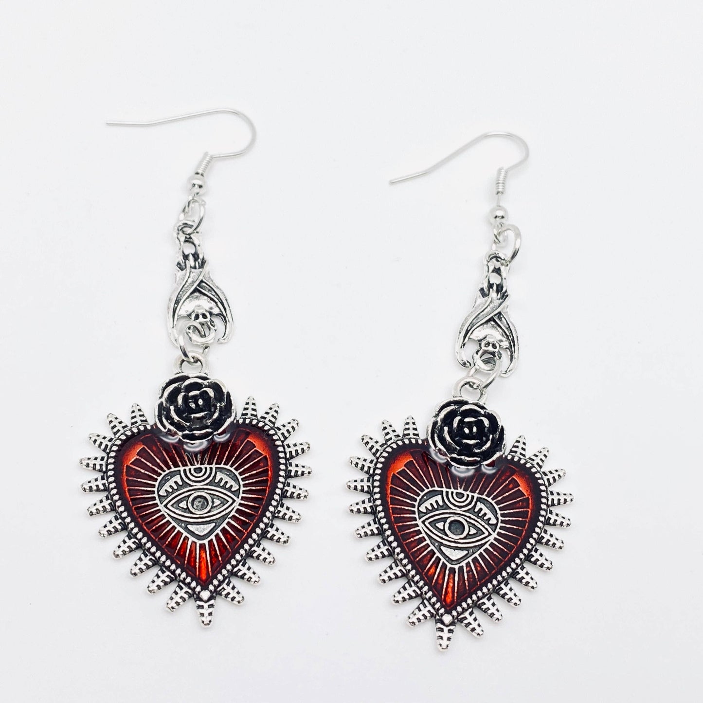 Dark Gothic Punk Bat Heart-shaped Bloody Eye Earrings - GT: Earrings