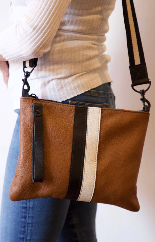 Rebecca Flat Clutch Crossbody in Whiskey Leather