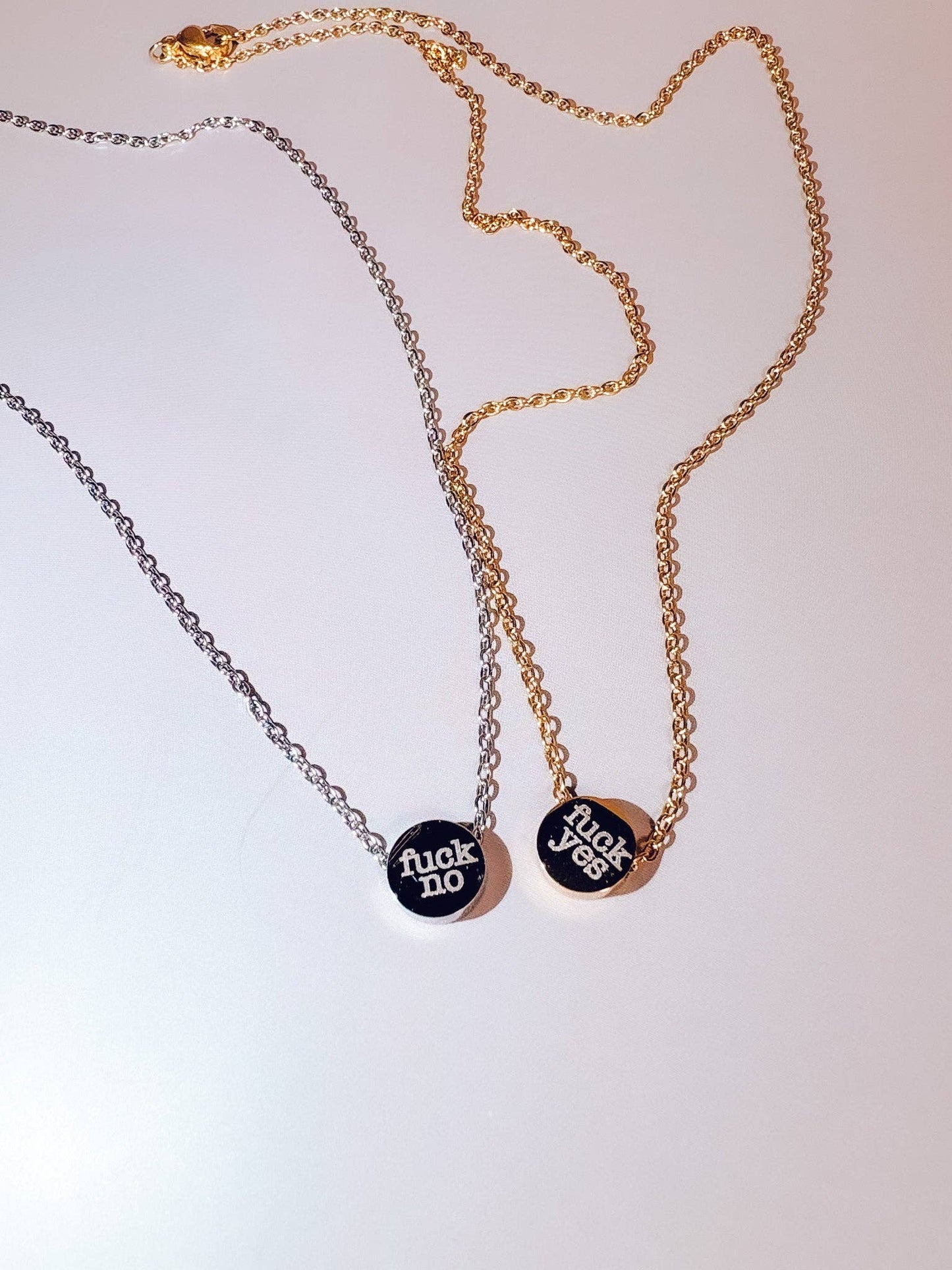 Reversible Necklace- Fuck Yes / Fuck No: Silver