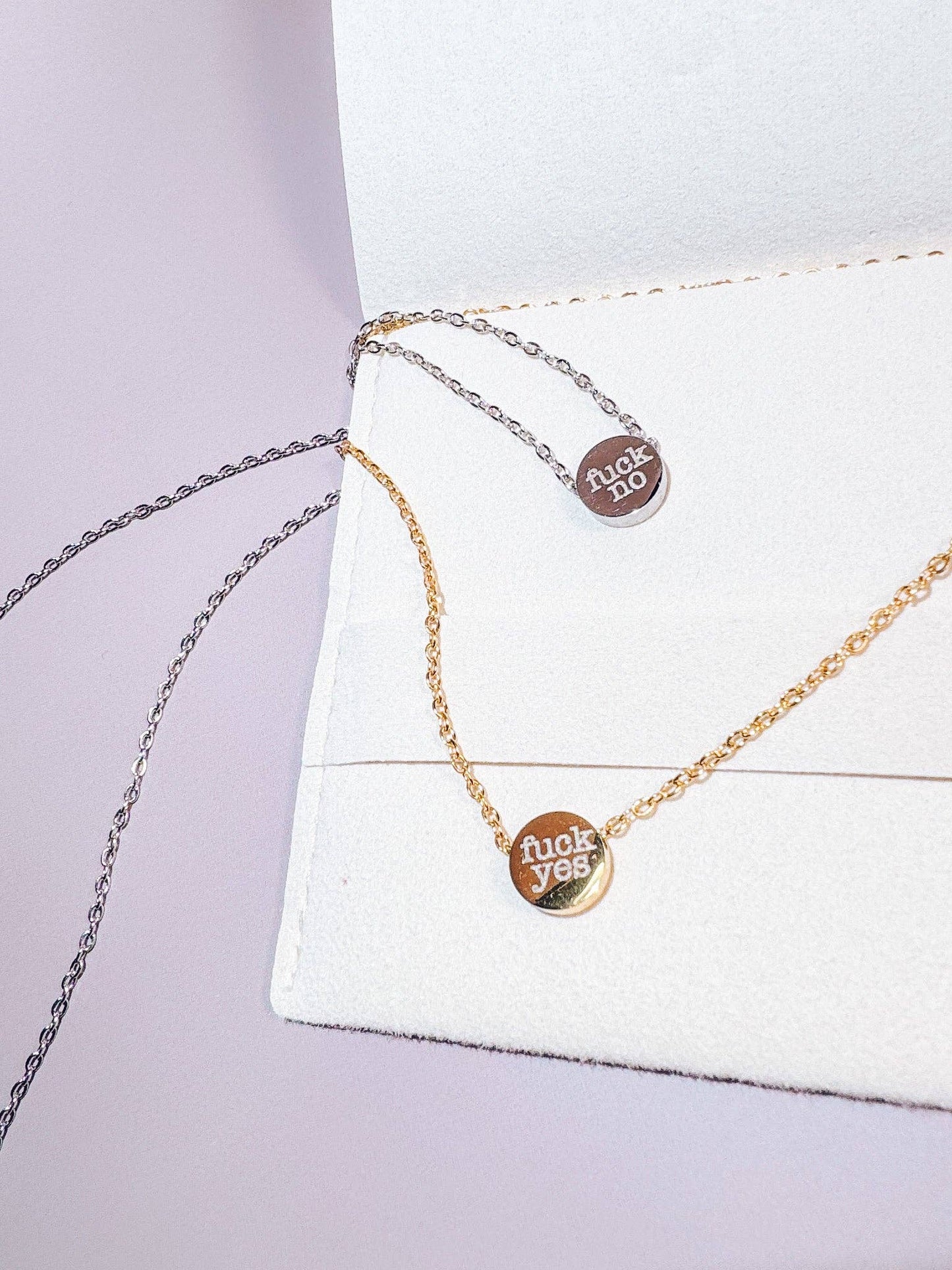 Reversible Necklace- Fuck Yes / Fuck No: Silver