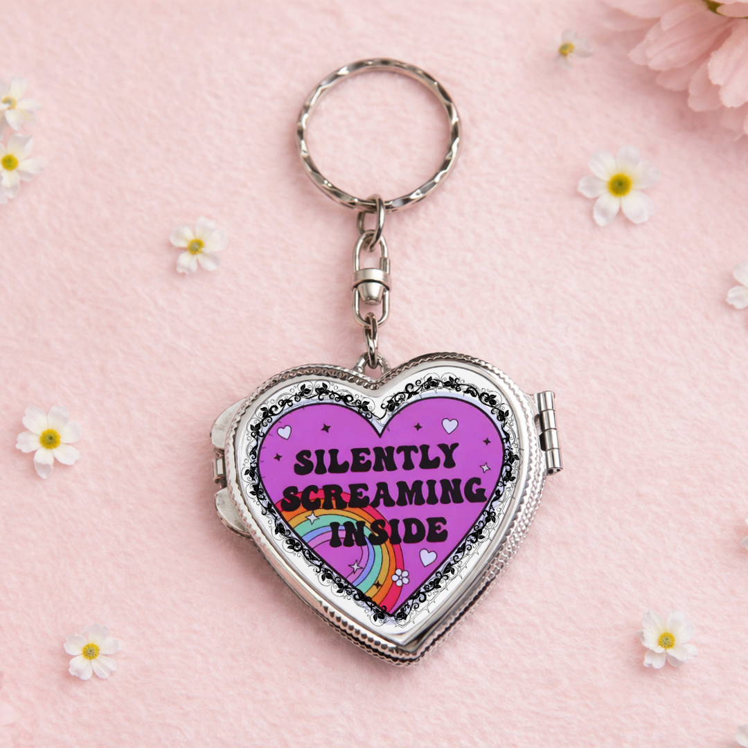 Heart Shaped Keychain Mirror - Silently Screaming Inside