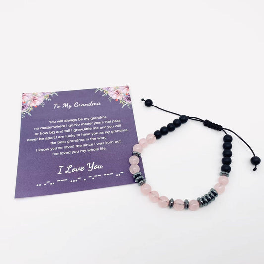“I Love You” Morse Code Pink Crystal Beaded Bracelets - CS: To My Grandma