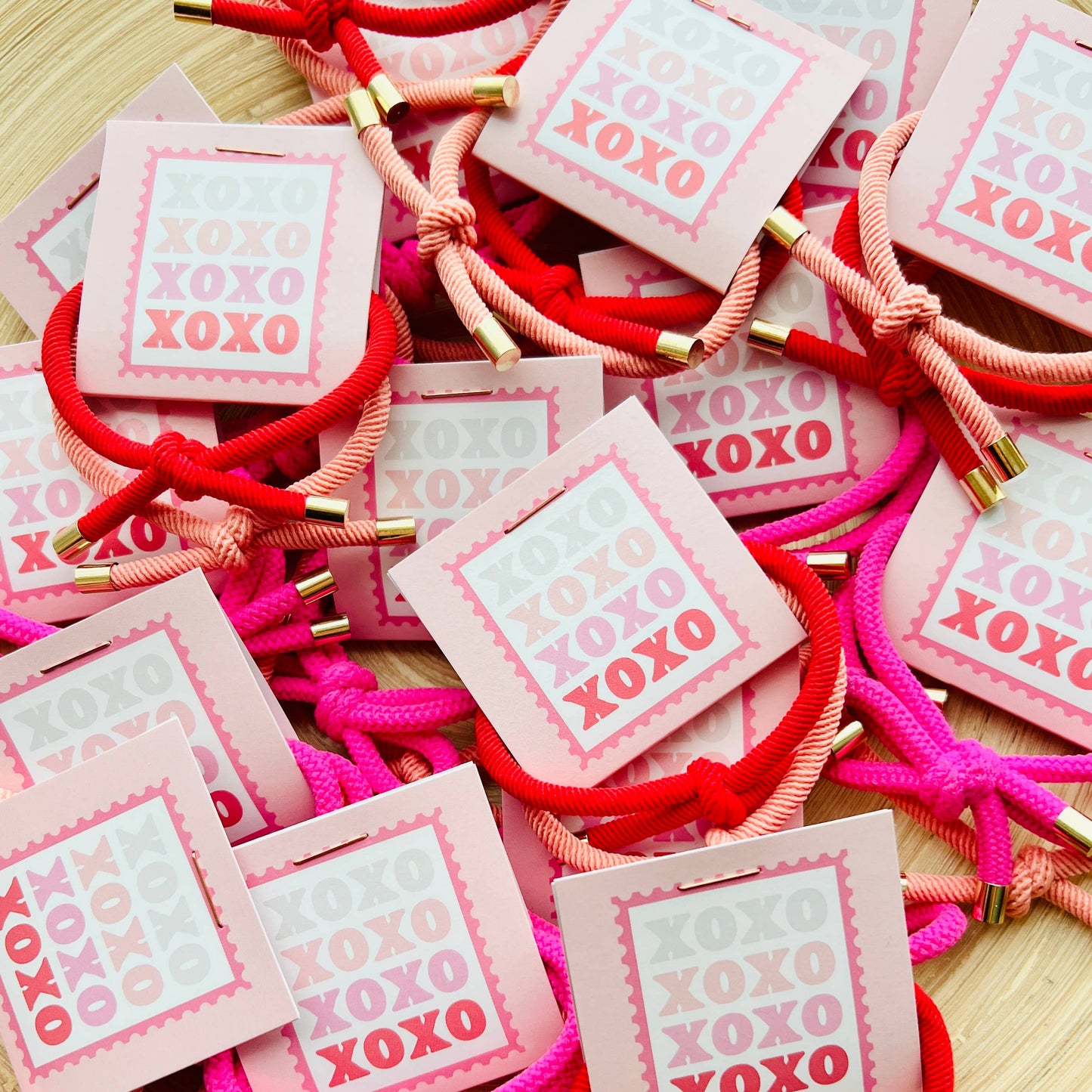 "XOXO" Double Hair Tie - Valentine's Day Thank You Gift: Red & Pink