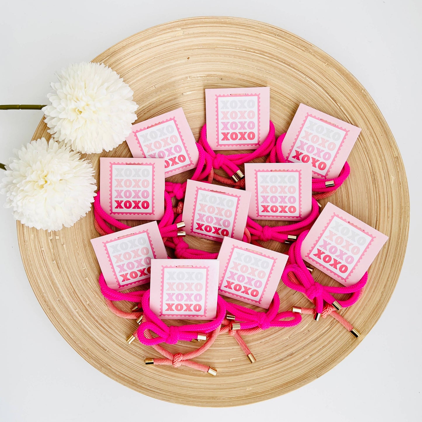 "XOXO" Double Hair Tie - Valentine's Day Thank You Gift: Red & Pink