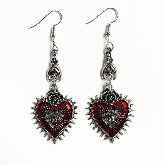 Dark Gothic Punk Bat Heart-shaped Bloody Eye Earrings - GT: Earrings