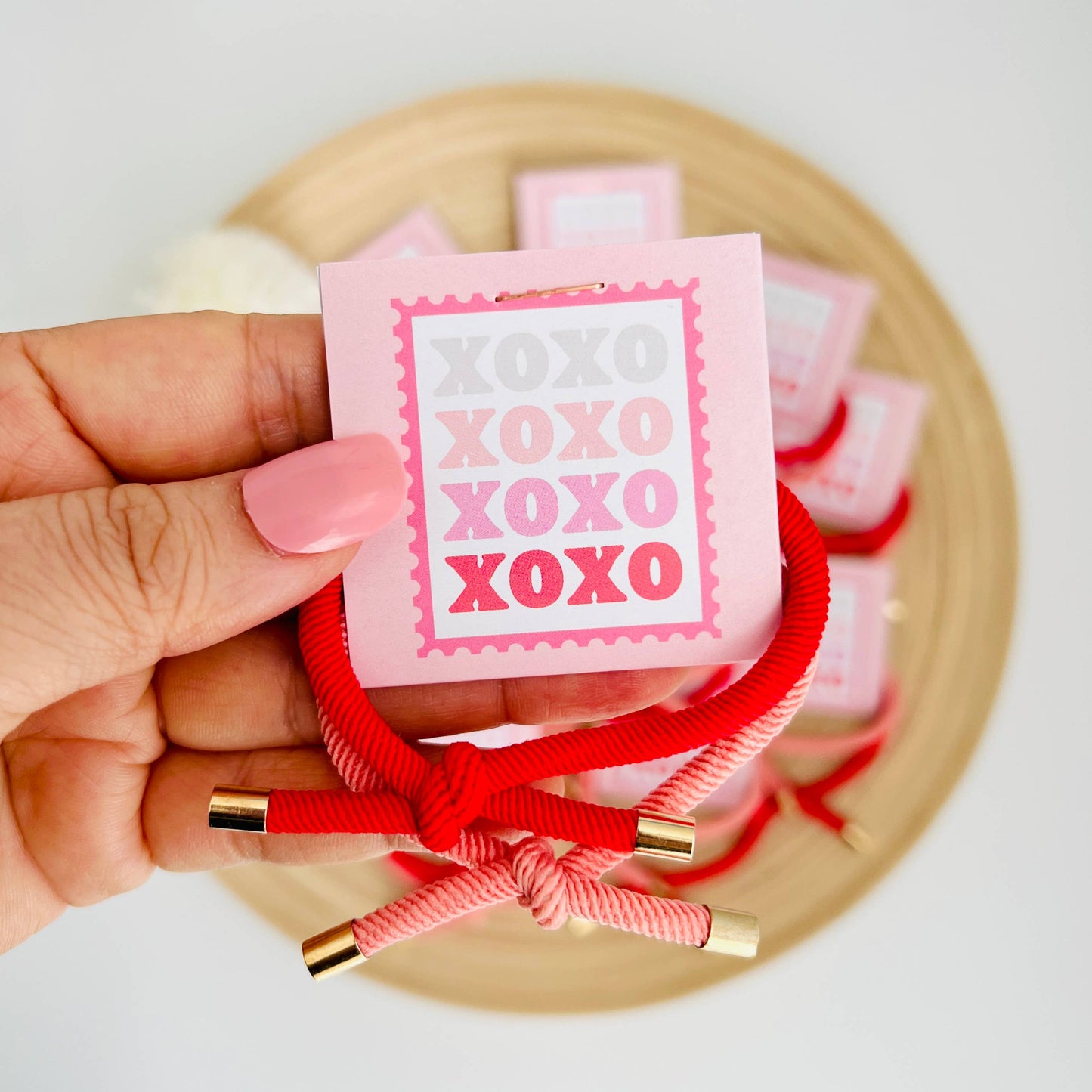"XOXO" Double Hair Tie - Valentine's Day Thank You Gift: Red & Pink