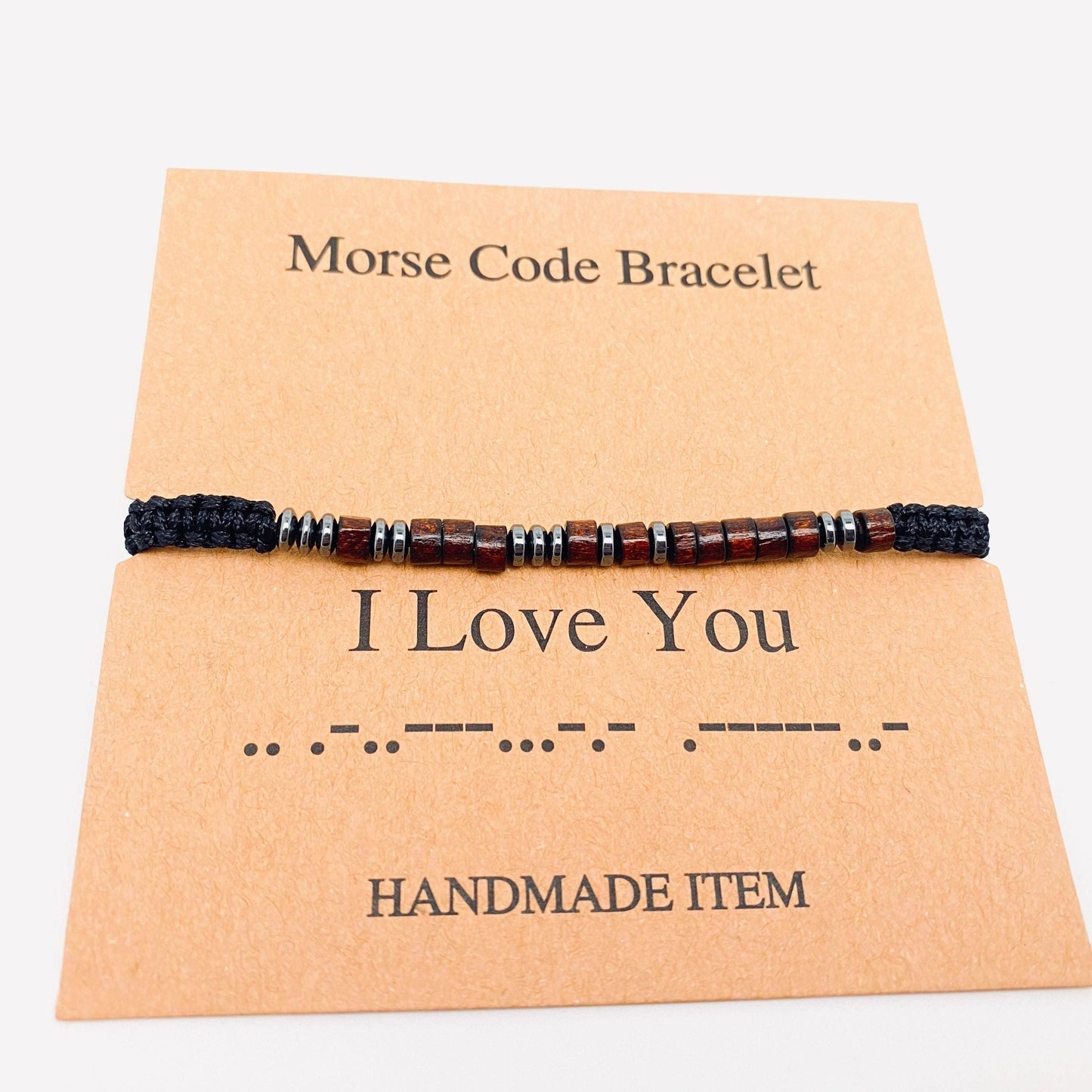 Multi-style Hand-woven Wood Bead Morse Code Bracelet: Be Brave
