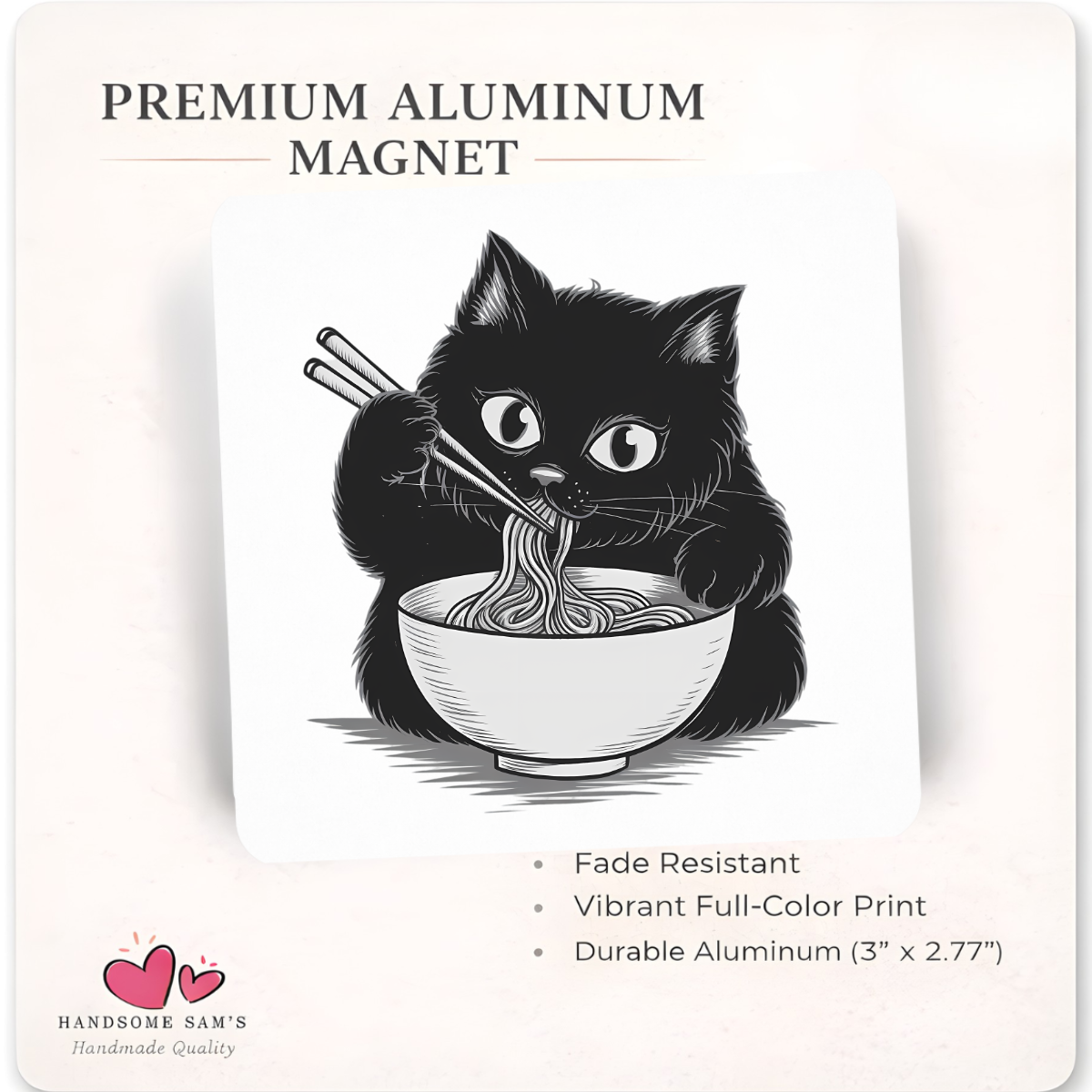Cute Ramon Black Cat Metal 3 x 3 Magnet