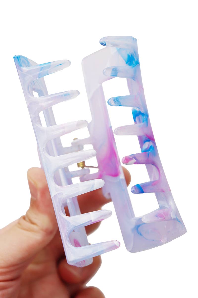 Wide Block Glossy Marble Tie Dye Hair Claw Cap Zone