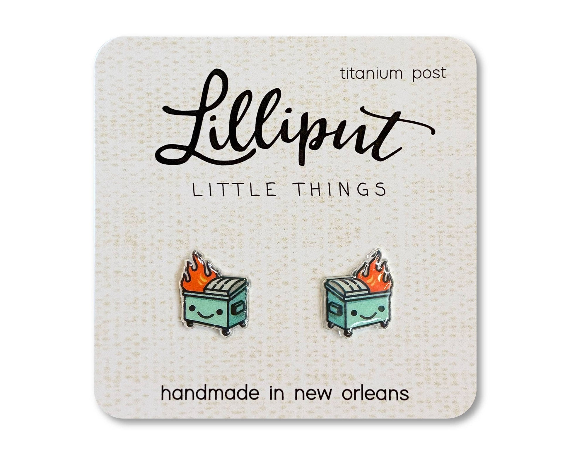 Kawaii Dumpster Fire Earrings // Funny Gift Lilliput Little Things