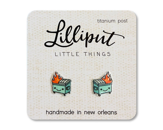 Kawaii Dumpster Fire Earrings // Funny Gift Lilliput Little Things