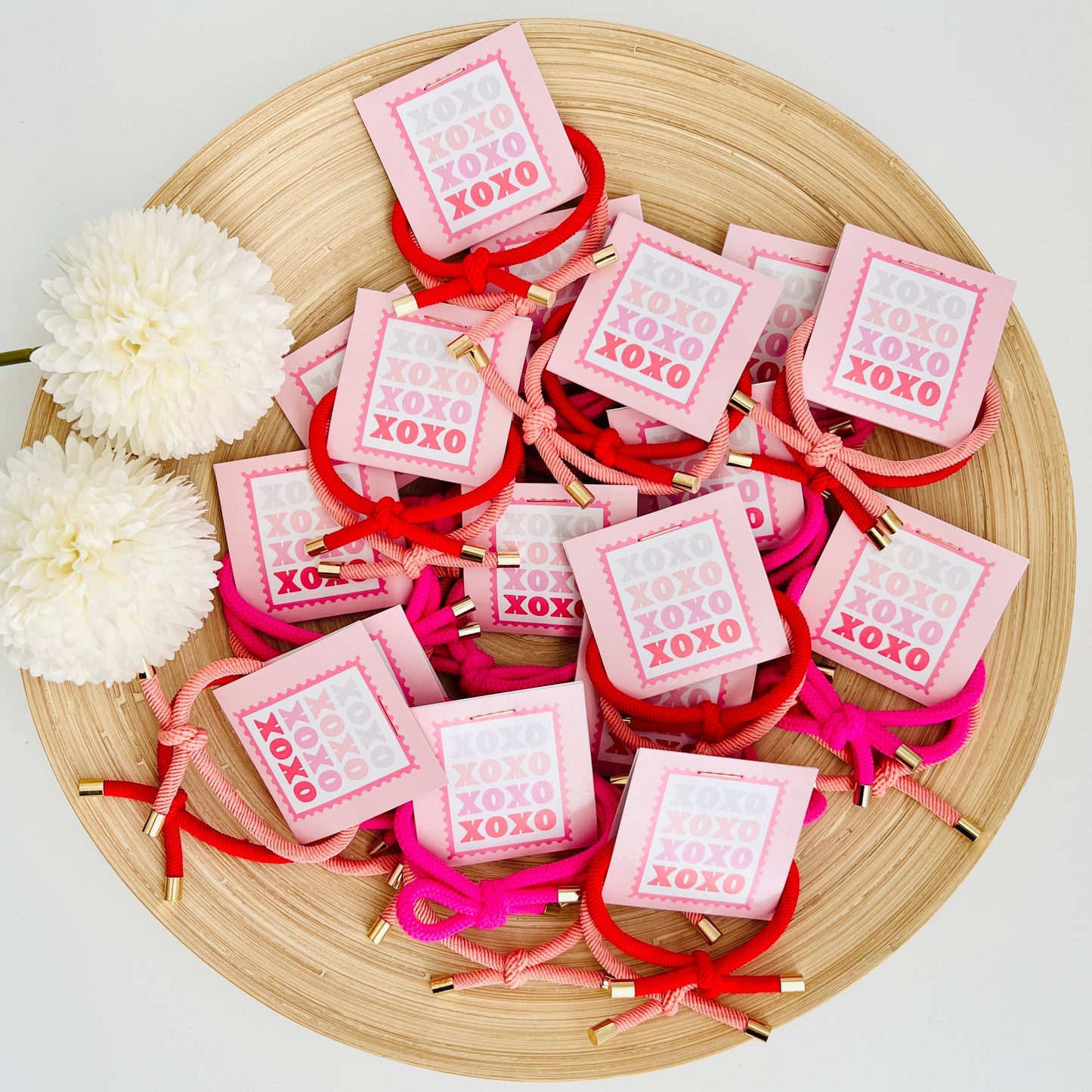 "XOXO" Double Hair Tie - Valentine's Day Thank You Gift: Red & Pink