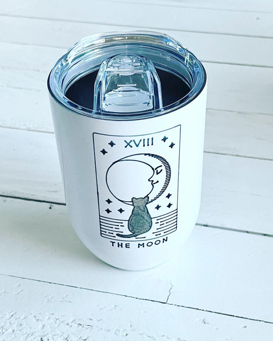 The Moon Tarot Card, 12oz Stainless Steel Wine Travel Tumbler