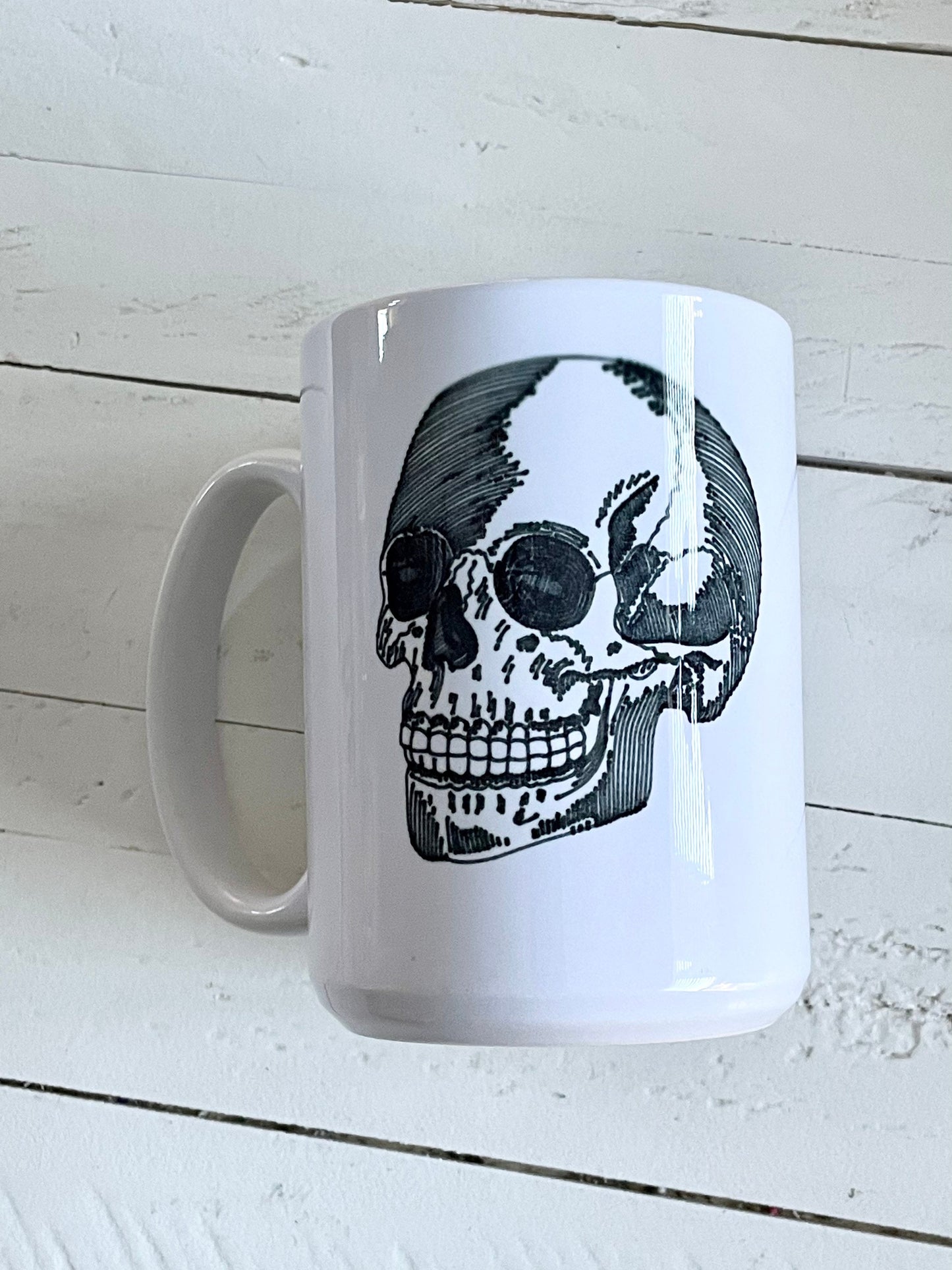 I seriously do not fucking care skull, Double Sided 15oz Coffee Mug, Dishwasher safe