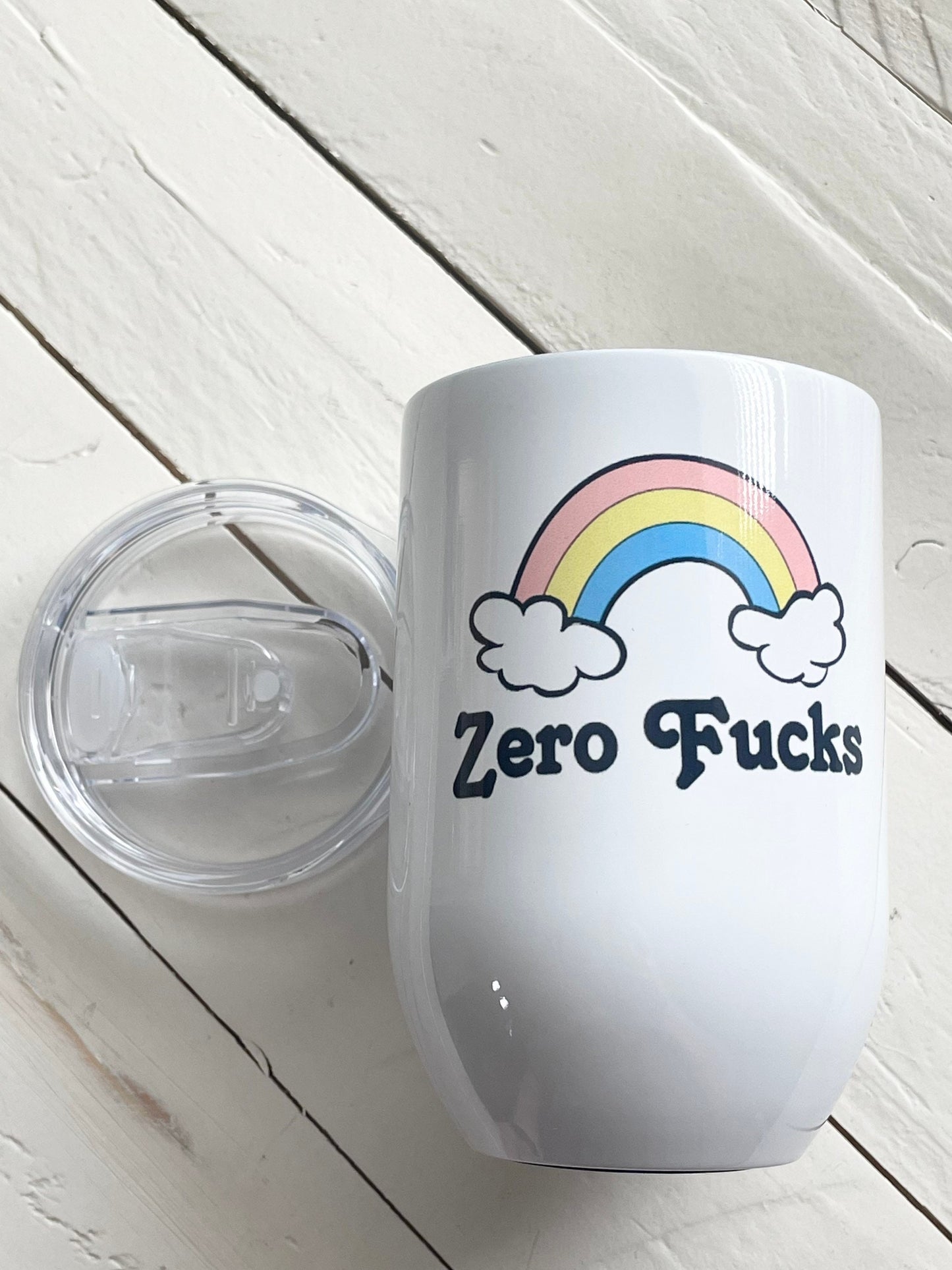 Zero Fucks, 12oz White Steel Wine Tumbler