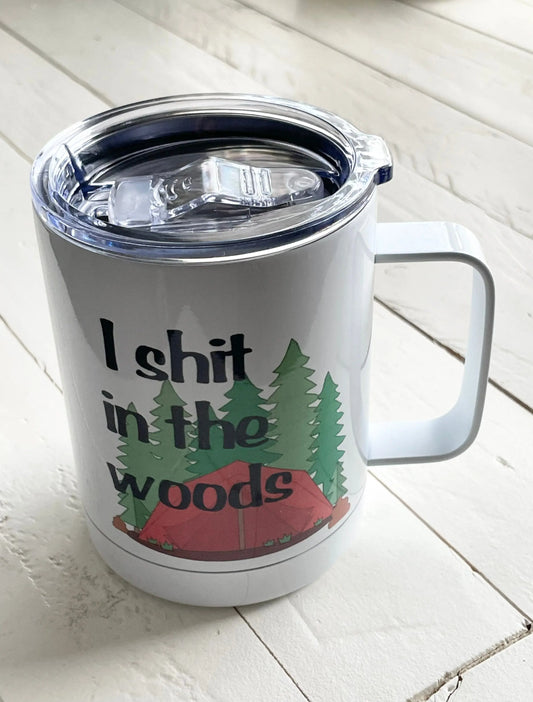I Shit in the Woods, 12oz Camp Style Insulated Mug with Handle & Leak Proof Lid Three Black Cats