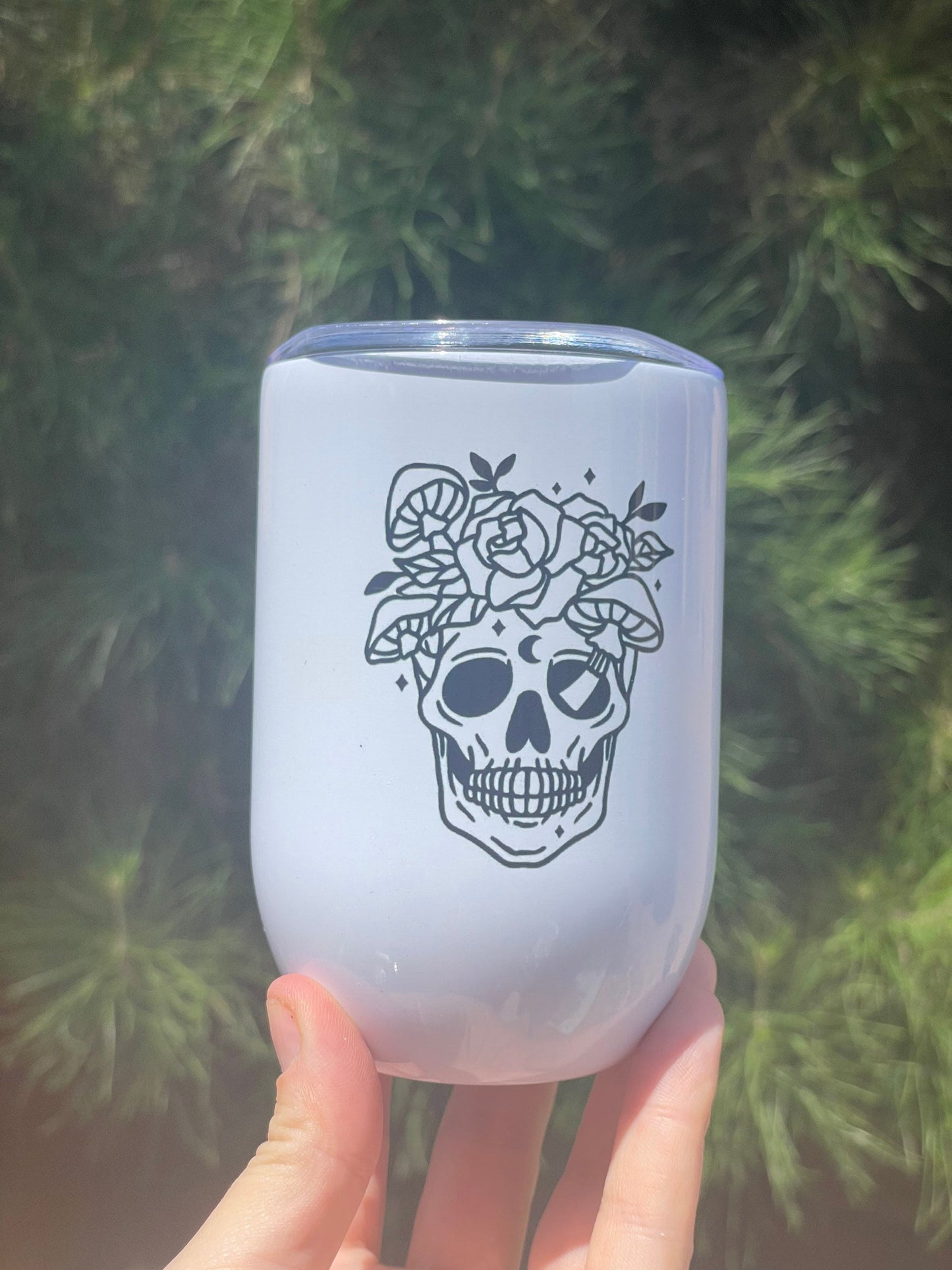 Skull with Mushrooms, 12oz Stainless Steel Wine Travel Tumbler