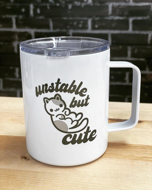 Pour yourself a cup of ambition, Dolly Parton, 10oz Camp Style Insulated Mug with Handle & Leak Proof Lid Three Black Cats